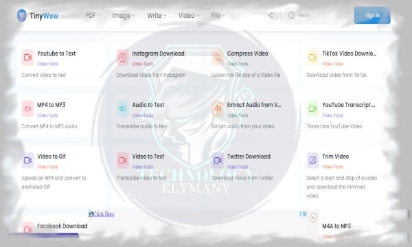 أدوات الفيديو TinyWow